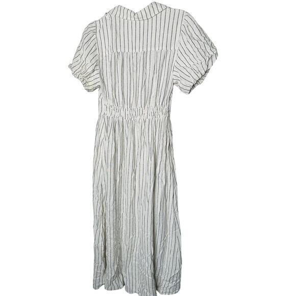 DEREK LAM COLLECTIVE White Stripe Linen Collar Knot Waist Shirt Dress Size 42 - Picture 5 of 15